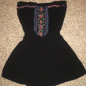 Black Strapless Embroidered Romper